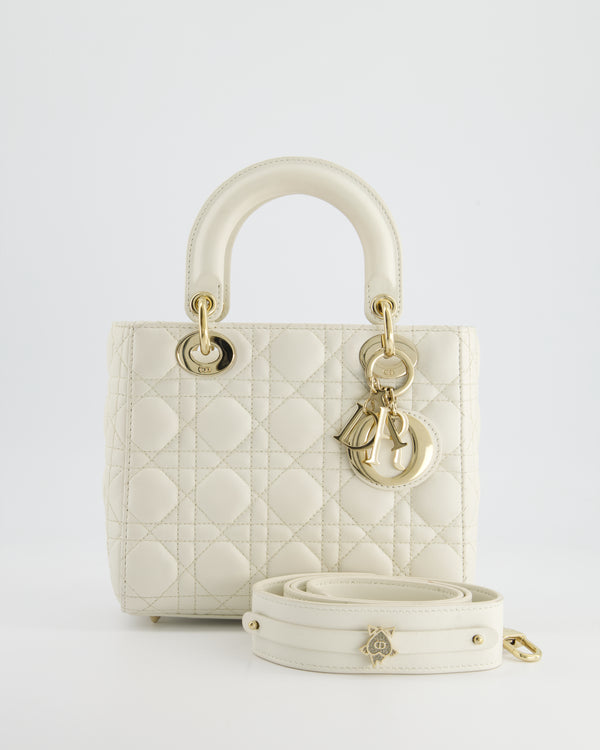 Christian Dior Latte White Small Lady Dior My ABCDior Bag In Cannage Lambskin with Champagne Gold Hardware RRP £5,000