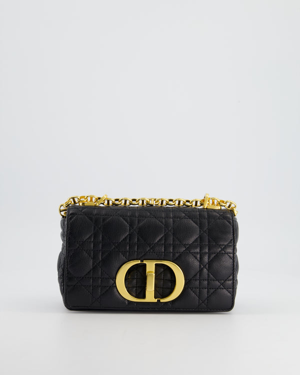 Christian Dior Black Caro Flap Bag In Supple Cannage Calfskin and Gold Hardware