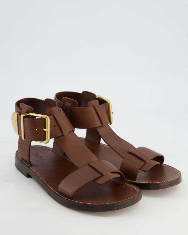 Chloe Brown Gladiator Sandals with Gold Buckle Detail Size EU 37 RRP 650£