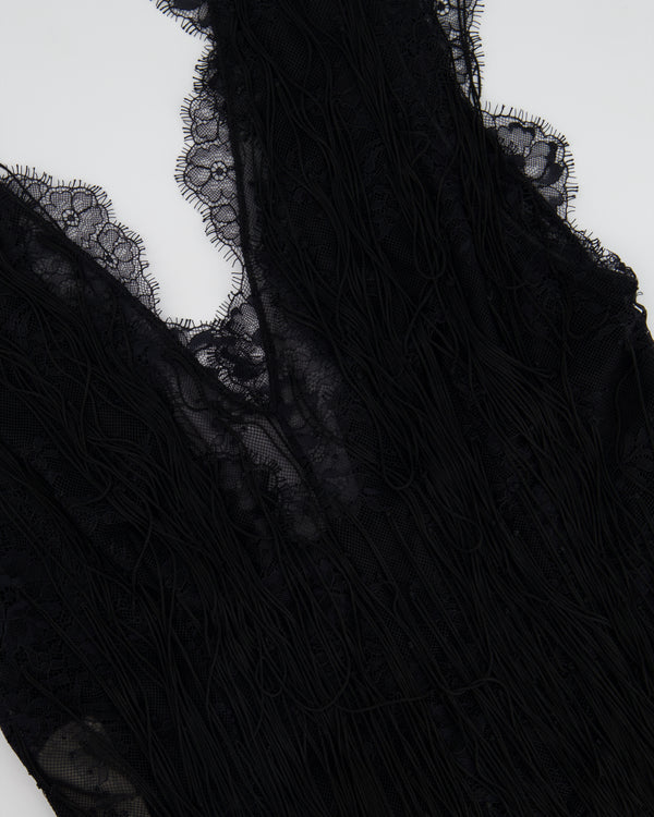 Alberta Ferretti Black Lace Sleeveless Blouse and Trousers Set with Fringe Detail IT 38/40 (UK 6/8)