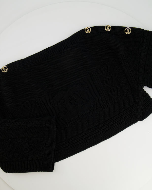 Chanel Black Knit Cropped Jumper with CC Logo and Gold Button Details Size FR 34 (UK 6)