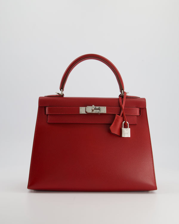 Hermès Kelly Sellier 28cm in Rouge Garance Courchevel Leather with Palladium Hardware