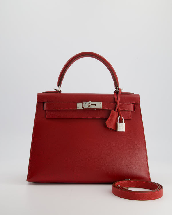 Hermès Kelly Sellier 28cm in Rouge Garance Courchevel Leather with Palladium Hardware