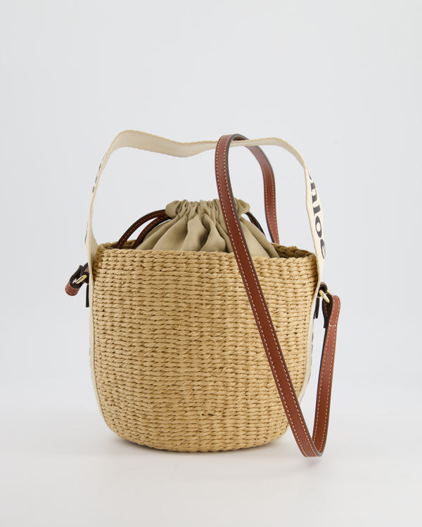 Chloé Raffia Small Woody Basket Bag with Brown Leather Details RRP £550