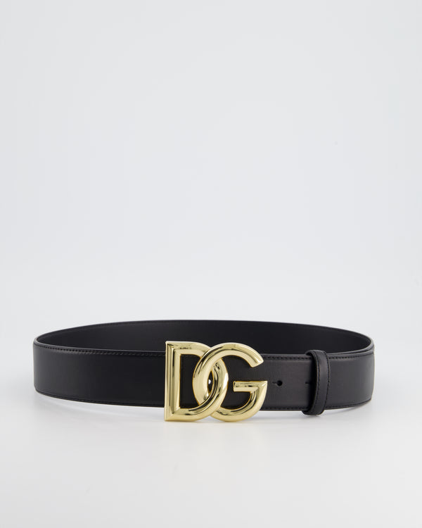 Dolce & Gabbana Black Leather Belt with Gold DG Buckle Detail Size 85cm