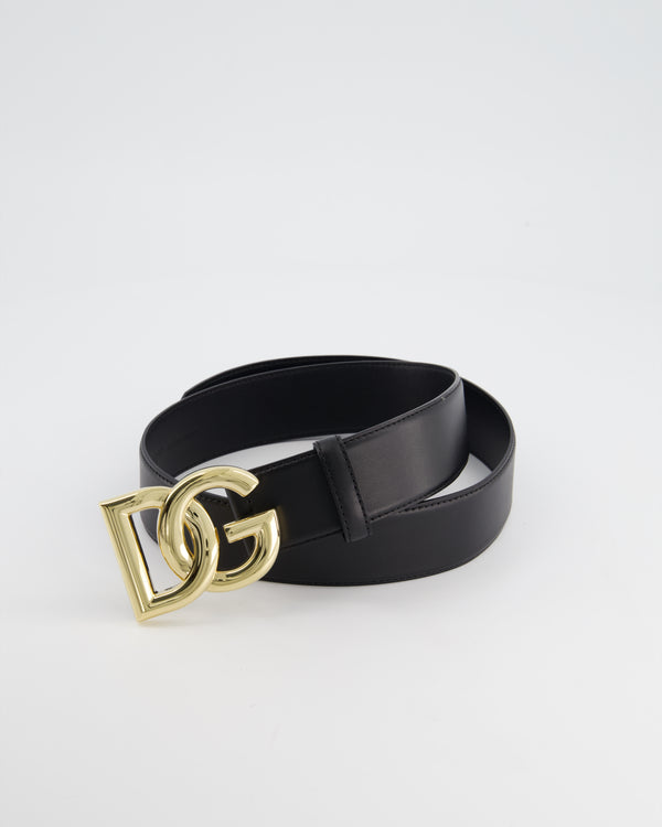 Dolce & Gabbana Black Leather Belt with Gold DG Buckle Detail Size 85cm