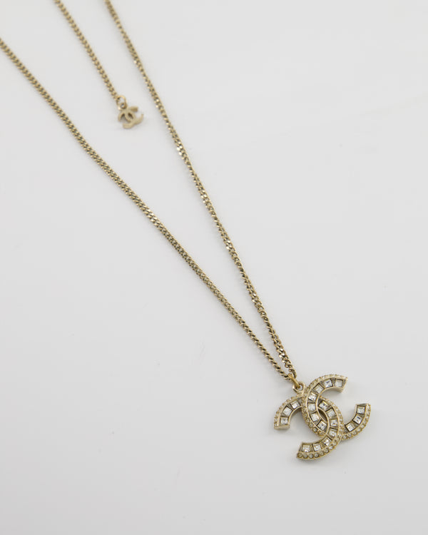 Chanel Antique Gold Pendant Necklace with CC Crystal Detail