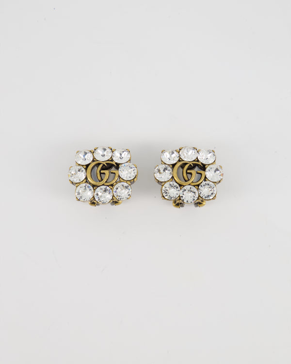 Gucci Antique Gold Crystal Clip-On Earrings with GG Logo Detail