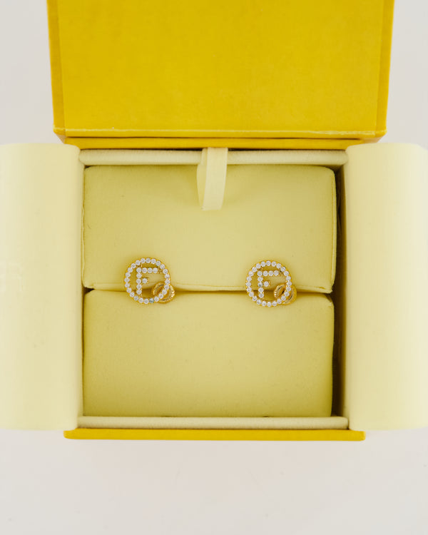 Fendi Circular Crystal Logo Stud Earrings