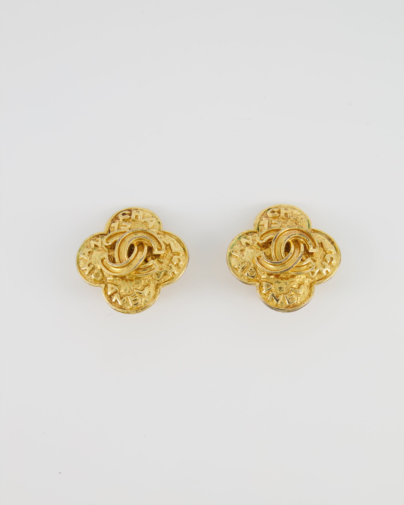 Chanel Vintage Yellow Gold Flower with CC and Chanel Logo Chanel Vintage Yellow Gold Flower with CC and Chanel Logo