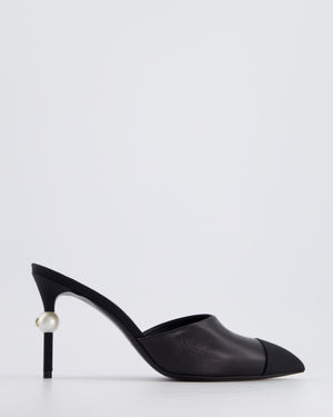 Chanel Black Pointed Mules with Pearl Detail Size EU 39.5
