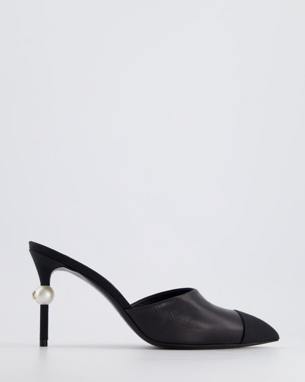 Chanel Black Pointed Mules with Pearl Detail Size EU 39.5