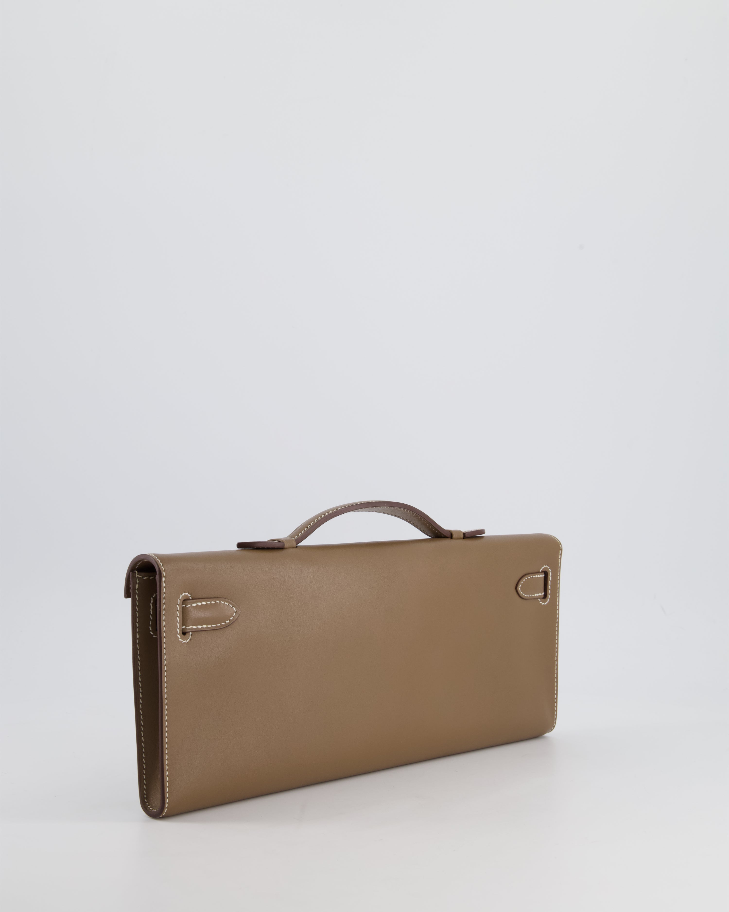 Hermes Kelly Cut Bag in Etoupe Swift Leather with Palladium Hardware Sellier