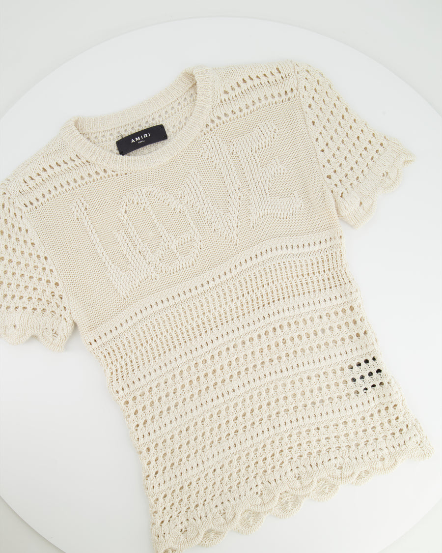 Amiri White Crochet Short-Sleeve Top FR 36 (UK 8)