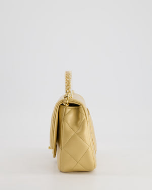 *CURRENT COLLECTION* Chanel Metallic Gold Mini Top Handle Bag in Calfskin Leather with Gold Hardware and Clear Perspex Handle Detail