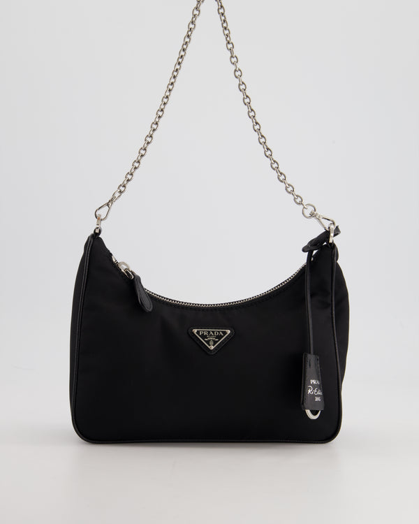PRADA 25S CLUTCH BAG 22 IN BLACK NYLON SILVER HARDWRE