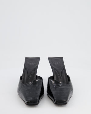 Gucci Black Crocodile Embossed Heeled Mules Size EU 38
