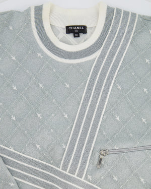*HOT COLLECTION* Chanel Spring / Summer 2016 Grey Metallic Airline Collection Jumper with Zip and Plane Details Size FR 36 (UK 8) RRP £2,400