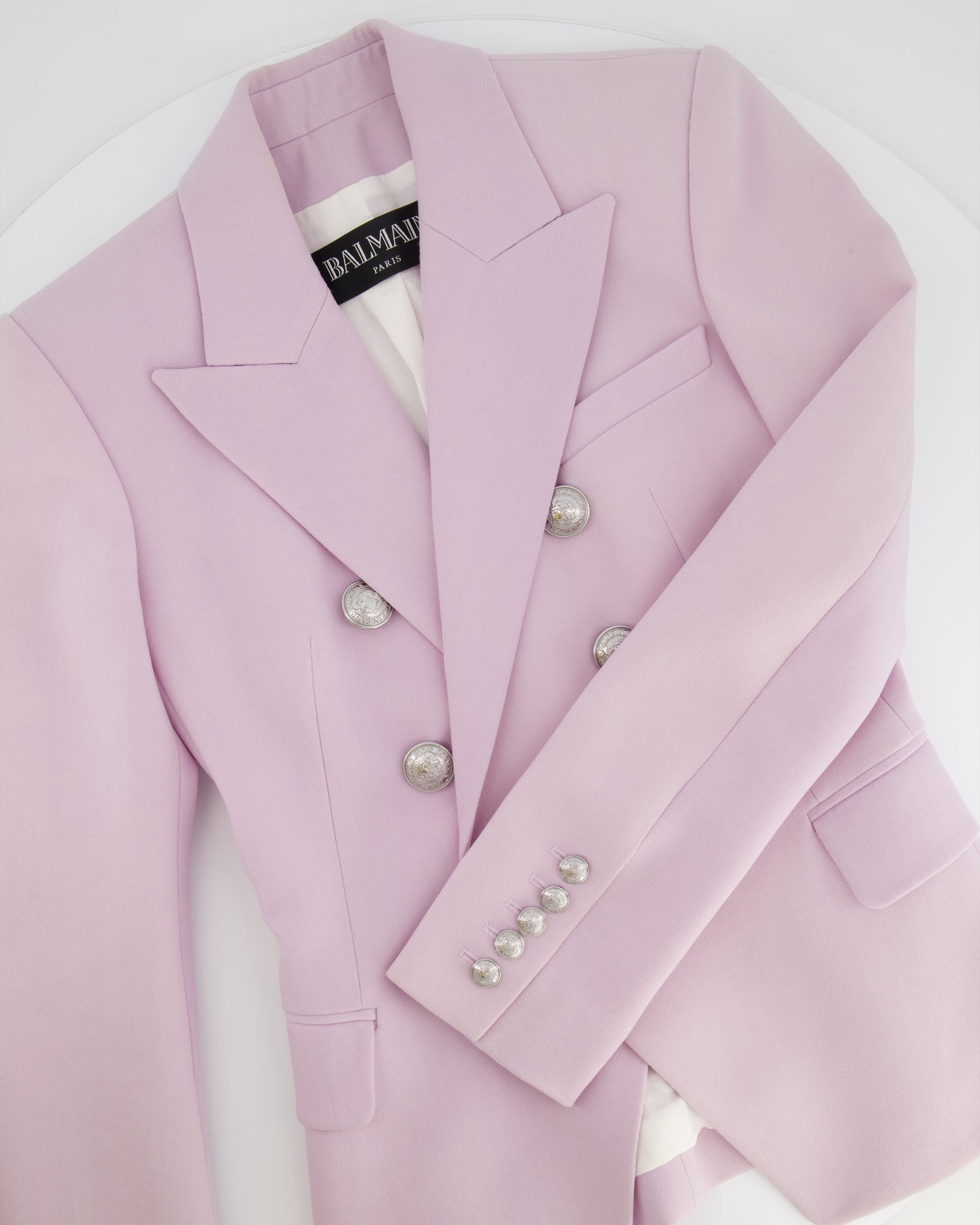 929 希少カラー BALMAIN レザージャケット サイズ13 XL パープル Balmain Lilac Wool Blazer Jacket with Silver Buttons Size FR