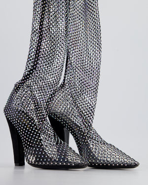 Saint Laurent Black Suede-Trimmed Crystal-Embellished Fishnet Knee High Boots Size EU 38 RRP £2430