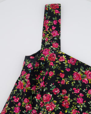 Dolce & Gabbana Black Cotton Rose Printed Midi Sleeveless Dress Size IT 42 (UK 10)
