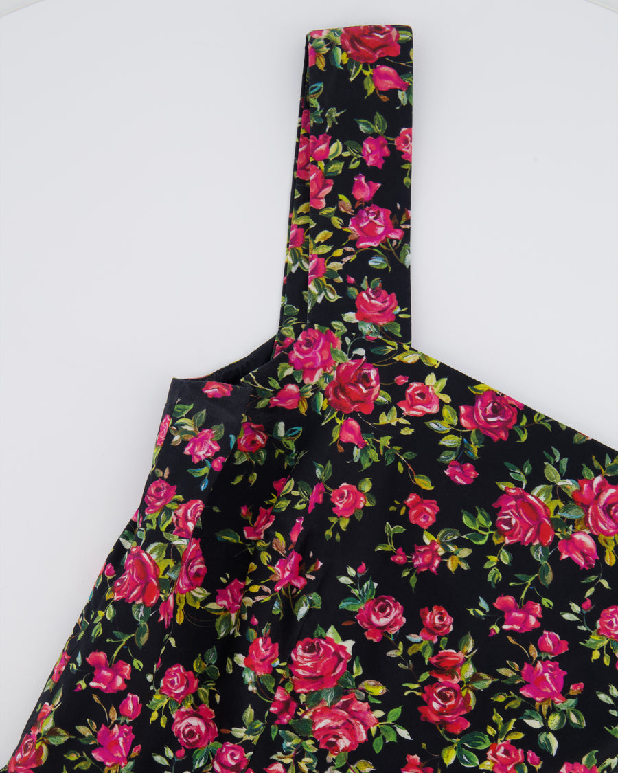 Dolce & Gabbana Black Cotton Rose Printed Midi Sleeveless Dress Size IT 42 (UK 10)
