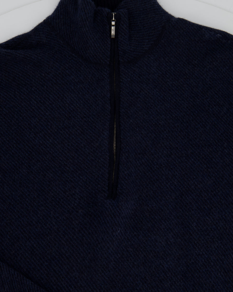 Loro Piana Menswear Navy Diagonal Striped Long Sleeve Jumper with Quarter Zip Detail IT 46 (UK 36)