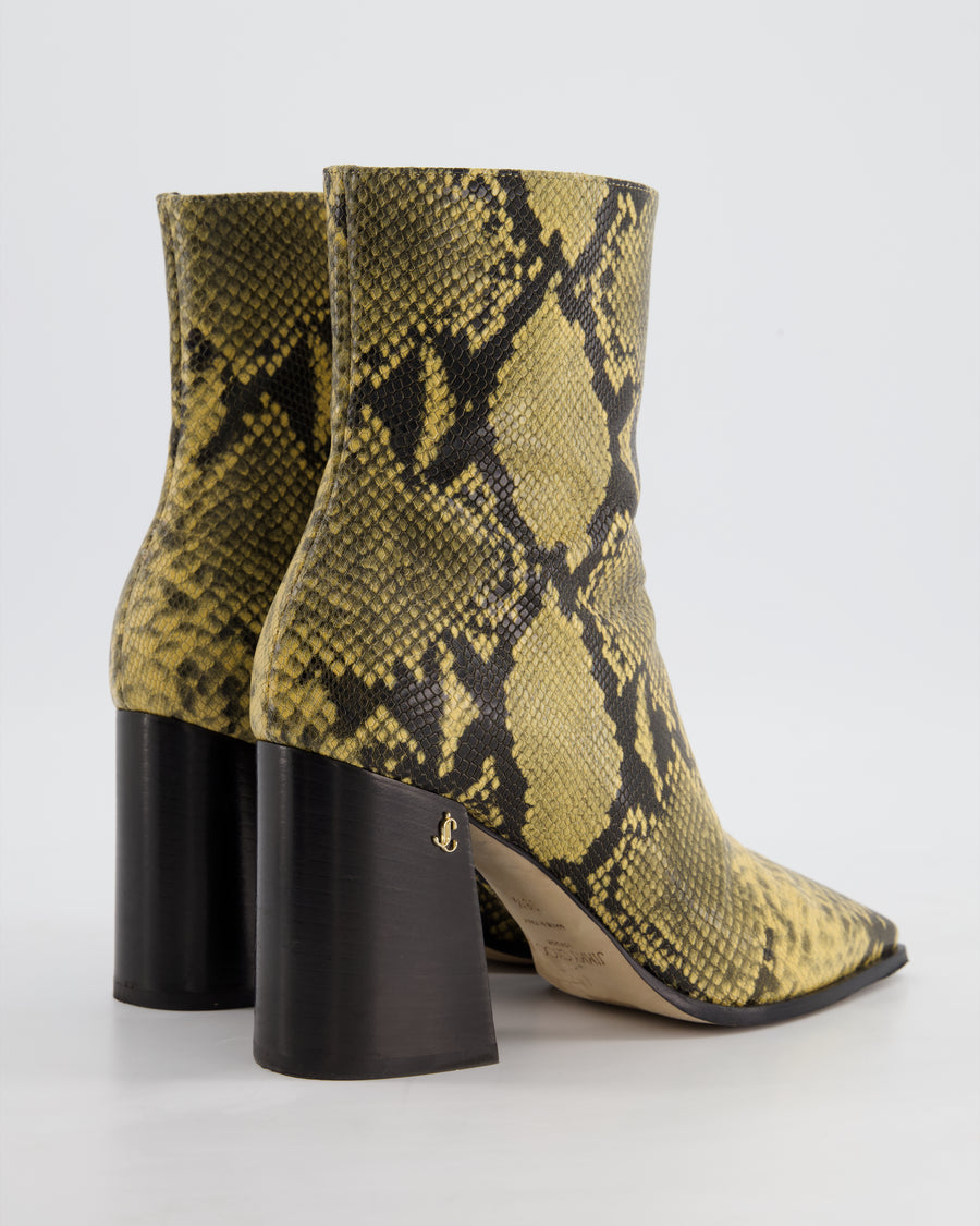 Jimmy Choo Bryelle Yellow & Black Snake Printed Leather Ankle Boots Detail Size EU 38.5