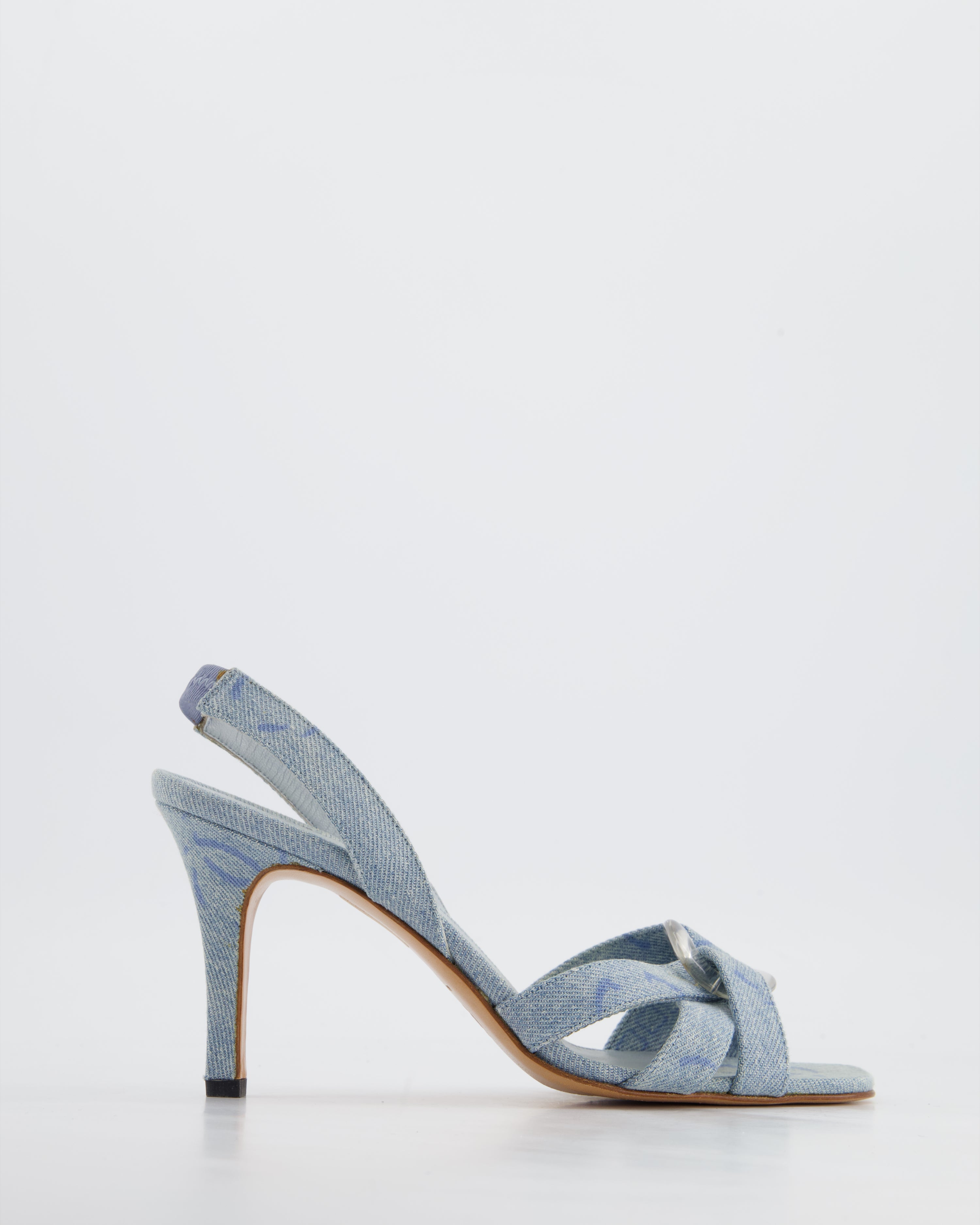 RARE VINTAGE Chanel Denim Sandal Heels with CC Logo Detail Size EU 38.5