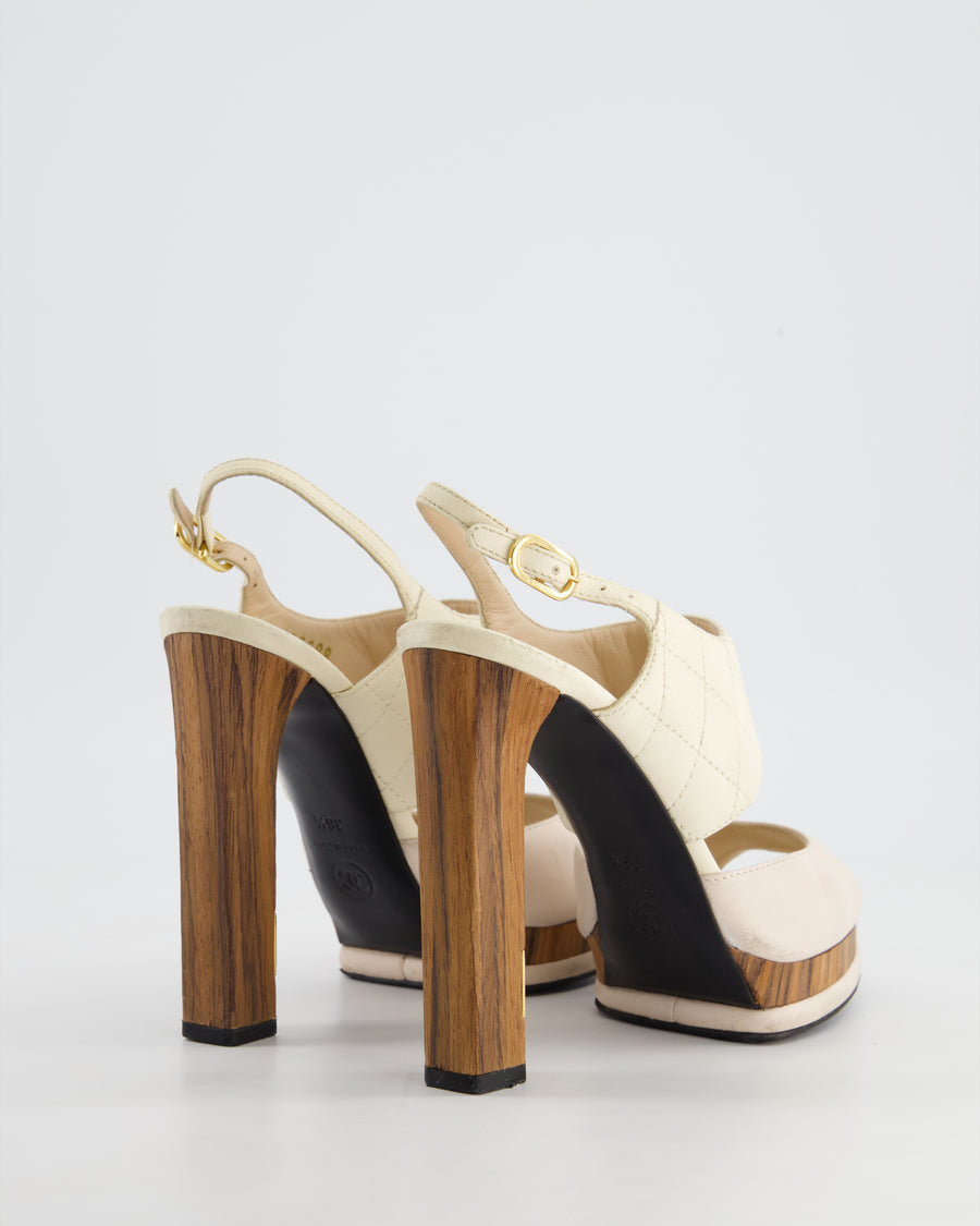 Chanel Platform Heels with Quilted Leather,  Wooden Details & CC LogoSize EU 36.5