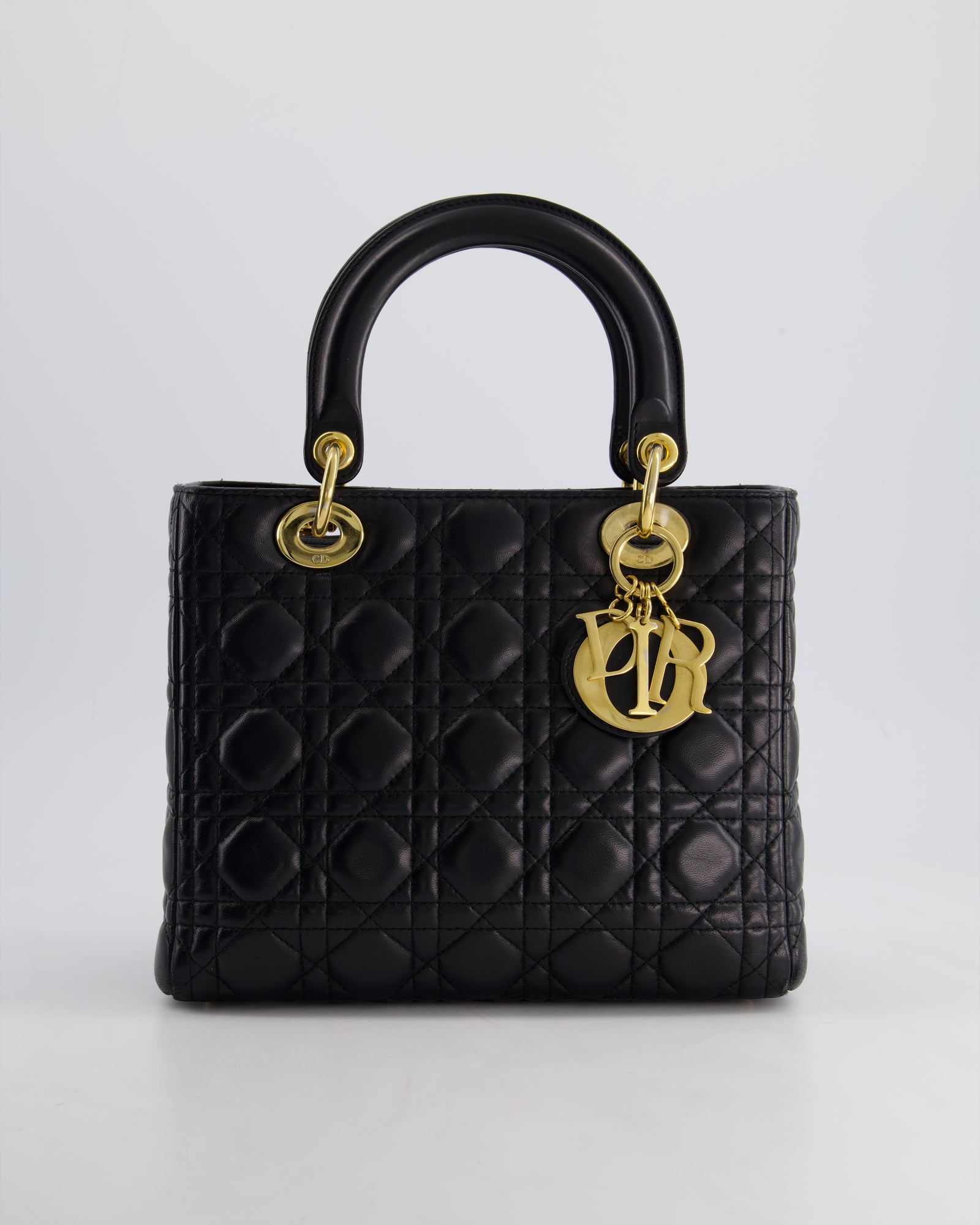 Christian Dior Black Medium Lady Dior Bag in Cannage Lambskin