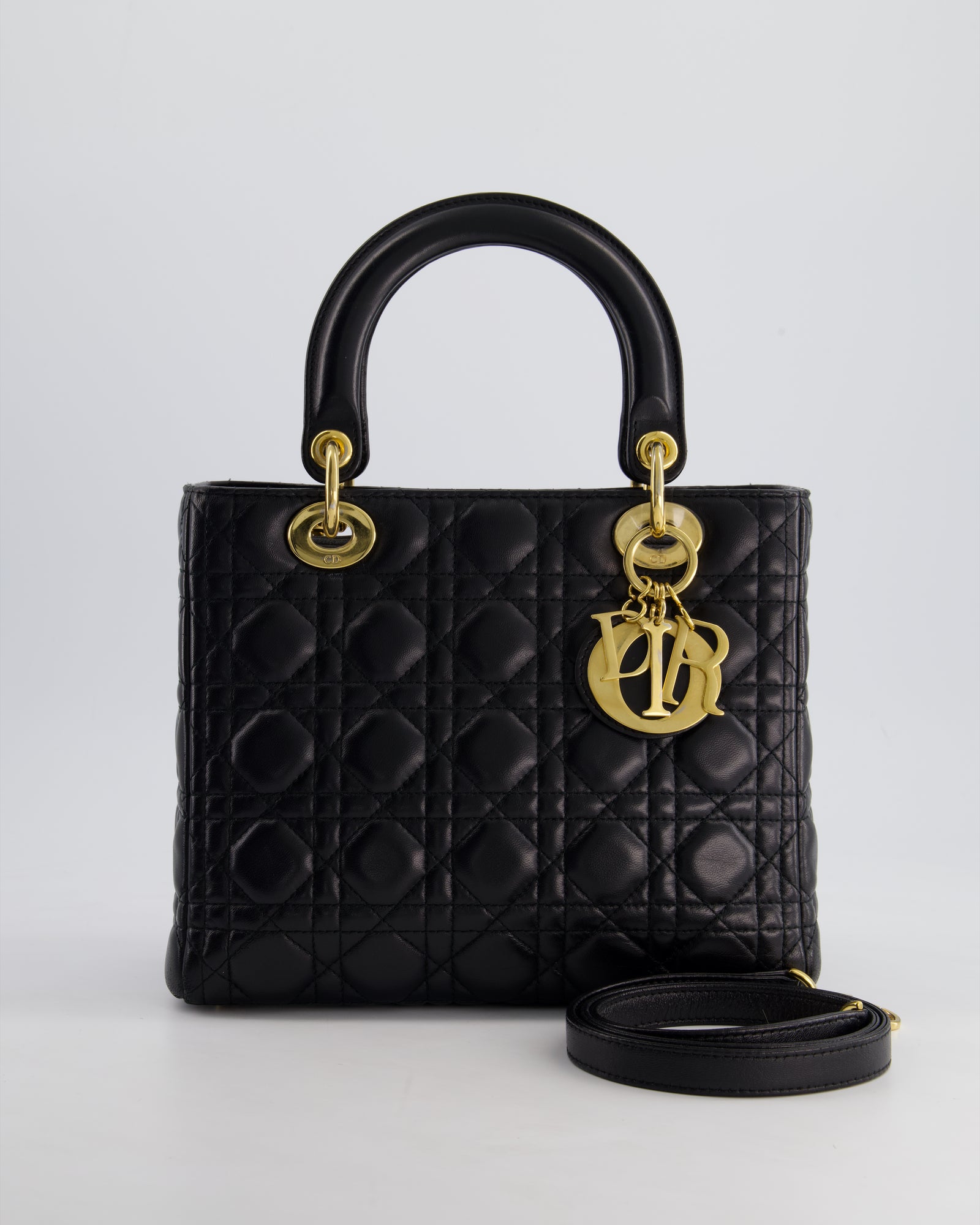 Christian Dior Black Medium Lady Dior Bag in Cannage Lambskin