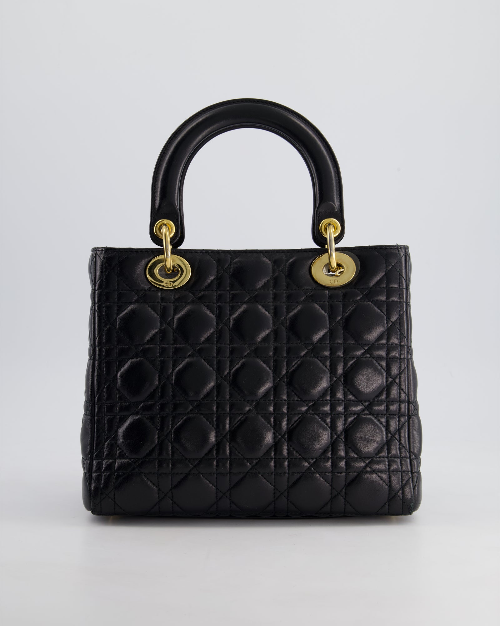 Christian Dior Black Medium Lady Dior Bag in Cannage Lambskin
