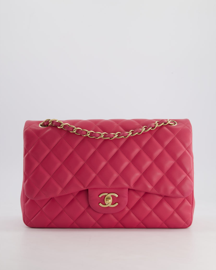 Chanel Deep Pink Classic Jumbo Double Flap Bag in Lambskin Leather