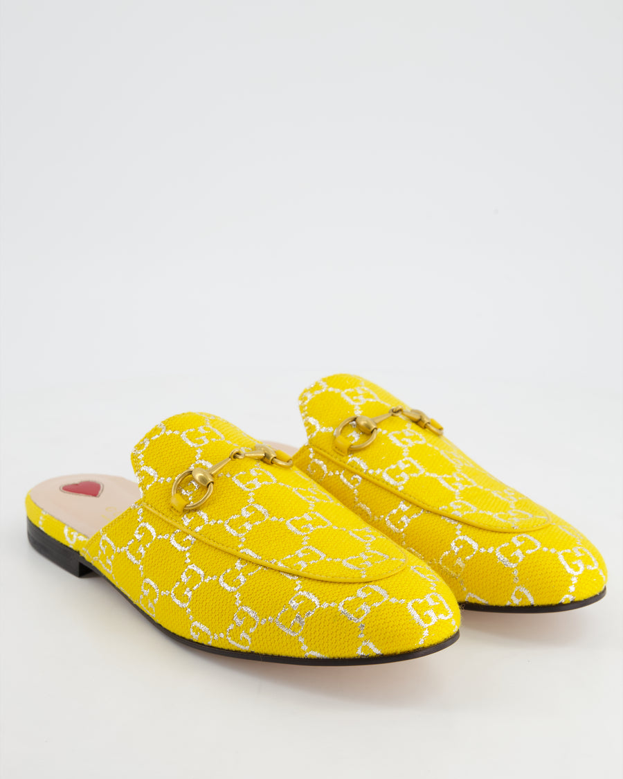 Gucci Yellow Metallic Gold GG Print Backless Loafer Size EU 39