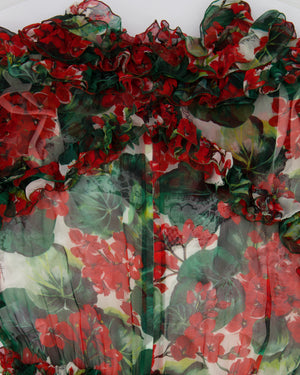 Dolce & Gabbana Red Floral Silk Ruffle Long-Sleeve Mini Dress Size IT 40 (UK 8)