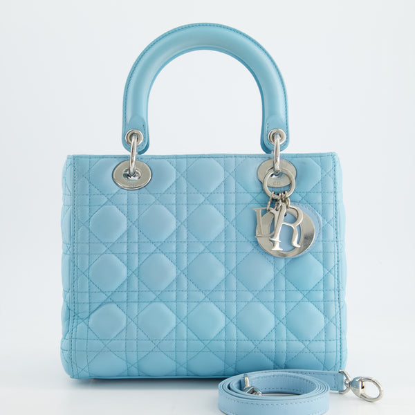 Christian Dior Tiffany Blue Medium Lady Dior Bag in Cannage Lambskin w Sellier