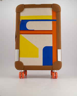 *HOT* Hermès Rolling Mobility Suitcase in Beige, Fauve, Orange and Bleu Canvas with Gold Clemence Leather Trim and Aluminium Hardware