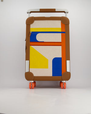 *HOT* Hermès Rolling Mobility Suitcase in Beige, Fauve, Orange and Bleu Canvas with Gold Clemence Leather Trim and Aluminium Hardware
