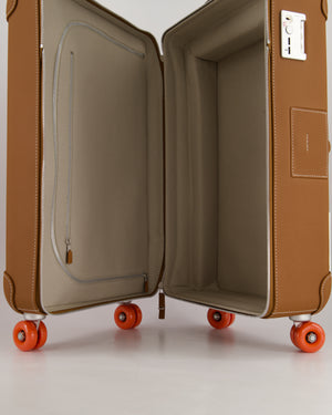 *HOT* Hermès Rolling Mobility Suitcase in Beige, Fauve, Orange and Bleu Canvas with Gold Clemence Leather Trim and Aluminium Hardware