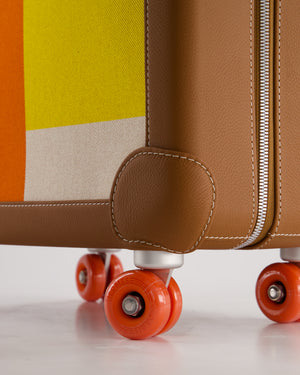 *HOT* Hermès Rolling Mobility Suitcase in Beige, Fauve, Orange and Bleu Canvas with Gold Clemence Leather Trim and Aluminium Hardware