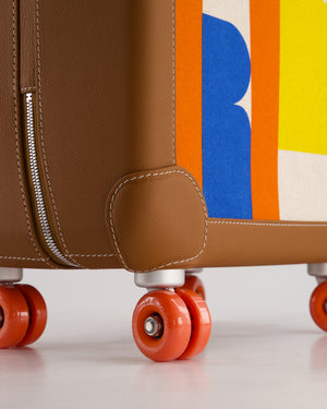 *HOT* Hermès Rolling Mobility Suitcase in Beige, Fauve, Orange and Bleu Canvas with Gold Clemence Leather Trim and Aluminium Hardware