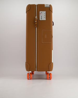 *HOT* Hermès Rolling Mobility Suitcase in Beige, Fauve, Orange and Bleu Canvas with Gold Clemence Leather Trim and Aluminium Hardware