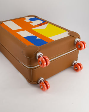 *HOT* Hermès Rolling Mobility Suitcase in Beige, Fauve, Orange and Bleu Canvas with Gold Clemence Leather Trim and Aluminium Hardware