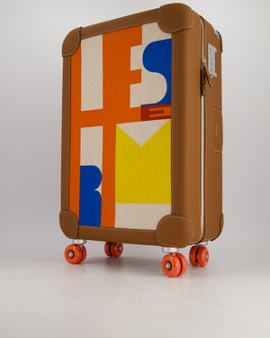 *HOT* Hermès Rolling Mobility Suitcase in Beige, Fauve, Orange and Bleu Canvas with Gold Clemence Leather Trim and Aluminium Hardware