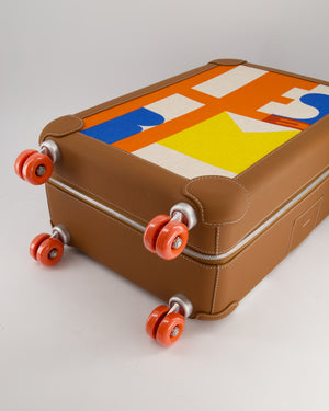 *HOT* Hermès Rolling Mobility Suitcase in Beige, Fauve, Orange and Bleu Canvas with Gold Clemence Leather Trim and Aluminium Hardware