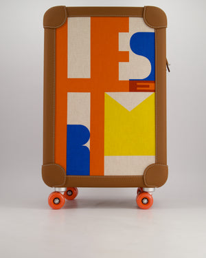 *HOT* Hermès Rolling Mobility Suitcase in Beige, Fauve, Orange and Bleu Canvas with Gold Clemence Leather Trim and Aluminium Hardware