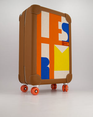 *HOT* Hermès Rolling Mobility Suitcase in Beige, Fauve, Orange and Bleu Canvas with Gold Clemence Leather Trim and Aluminium Hardware