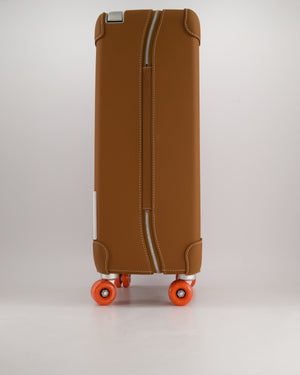 *HOT* Hermès Rolling Mobility Suitcase in Beige, Fauve, Orange and Bleu Canvas with Gold Clemence Leather Trim and Aluminium Hardware