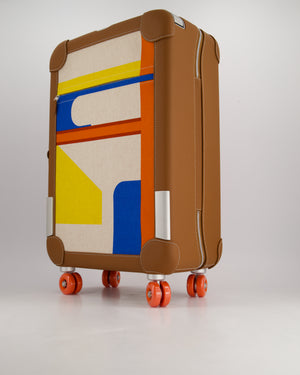 *HOT* Hermès Rolling Mobility Suitcase in Beige, Fauve, Orange and Bleu Canvas with Gold Clemence Leather Trim and Aluminium Hardware